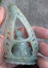 Antique   Vintage Chinese Carved Buddha Figure A Grade Jadeite Jade   Wood Base