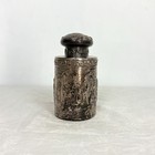 Antique Tea Caddy Dutch Repousse Silverplate Copper Canister Village Scene