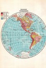 1937 Vintage Atlas Map Page - World Map On One Side And Western Hemisphere Ma   