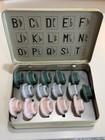 Antique-vintage  multiple Coloured Sew Discs  In Metal Tin Case Stitch Pattern