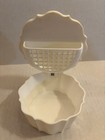 Vintage Schwartz Bros Plastics Ivory Talc Powder puff Box  Rose Embellishing