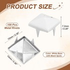 100pcs Square Pyramid Studs 10mm 4 Claw Rivet Spike White Base With Black Spots
