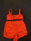 Vintage 1960s Bright Orange 2 Piece Shorts Swimsuit Missing Button
