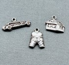 Vtg Trio Silver German Or Austrian Charms Hearts Lederhosen Auto Alpine Chalet