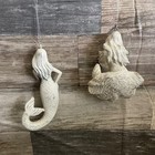 Set Of 2 Distressed Mermaid Ornaments Coastal Shabby Chic Nautical Holiday Decor