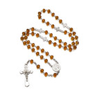 Gold Beads Rosary Necklace With Crucifix Cross And Saint Benedict Medal Catholic