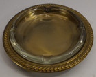 Vintage Solid Brass Ashtray Heavy Glass Round Classic Tobacco Cigarette Cigar
