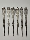 Antique Simpson Hall   Miller Silver Plate Medallion Nut Picks Cameo Initial F