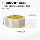 4 Rolls Filament Strapping Tape  1 3 4 x21 9yd Fiberglass Striped Packaging