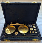 Vintage Brass Jeweler s Balance Scale Set W Weights In A Velvet Box