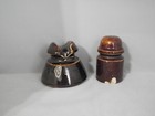 Lot Of 2 Vtg Ceramic Porcelain Dark Brown Glaze Telephone Telegraph Insulator