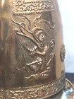 Vintage Mcm Brass Chinese Temple Asian Dragon Gong Bell On Stand Pendulum Patina