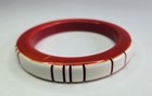 Vintage Red And White Stripe Carved Plastic Bangle Bracelet Mid-century Modern