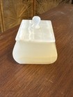 Vintage White Onyx Alabaster Trinket Box With Lid Quartz Stone  knob Repaired 
