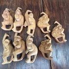 Set Of 9 Vintage Hanging Hand Carved Wooden Ape Monkeys Family Monkey Chain
