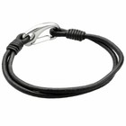 Black Genuine Leather  Bracelet Stainless Steel Lobster Clasp