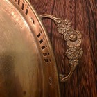 Vintage Round Brass Gallery Tray Pierced Railing Ornate Floral Handles 12 Inch