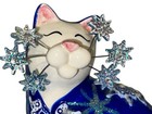 Whimsiclay Cat By Amy Lacombe Lacey 87124 Xmas Snowflakes Sparkles Blue Holiday