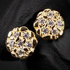 Round Yellow Gold Sterling Silver Iced Circle Nugget Screw Back Stud Earrings