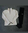 Nike Fast Dri-fit Quarter Zip   Leggings Gym Sports White Set Size L