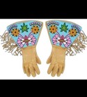 Old American Style Handmade Crow Floral Beaded Leather Gauntlet Gloves G25