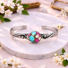 Sterling Silver Hammered Cotton Candy Turquoise Gemstone Cuff Bangle Women Mr044