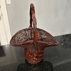 Vtg Chinese Ikebana Flower Basket Woven Split Bamboo Gathering Handle 1970s 1980