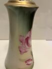 Germany Porcelain Hat Pin Holder With Ruffled Pink Flowers And Gold Top