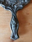Antique Art Nouveau Floral Hand Vanity Mirror  Silver-plate Victorian 