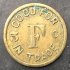  f  Good For 5   In Trade Token Brass 21mm Scarce Unknown