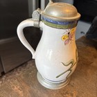 Antique Early Faience Beer Stein Germany Floral Painted Butterfly 9 1 2    Tall