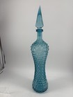 Vtg Mid Century Empoli Light Blue Decanter Diamond Point 21    See Pictures