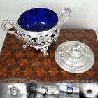Antique French Sterling Silver Sugar Bowl Cobalt Blue Glass Insert