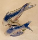 Vintage Lusterware Two Blue Fish Sea Ocean Glossy Decoration Sculpture Trout
