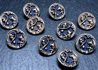 10 Antique  Round Brass Shank 14mm Buttons   Fox Or Wolf   Bird In Tree
