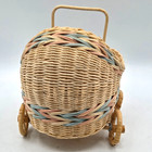 Vintage Miniature Wicker Hooded  Baby Doll Buggy Stroller Pram 7 
