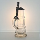 Antique 19th Century German Blown And Cut Glass Beer Stein With Pewter Lid