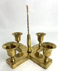 Vintage Brass 4 Taper Candle Holder Christmas Tree In Center Made In India