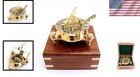 Nautical Sundial Compass 4 Inch Brass With Rosewood Inlaid Box Maritime Decor