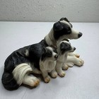 Border Collie Dog Family Figurine Resin Statue Mother 2 Puppies 7  Long