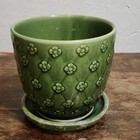 Vintage Shawnee Pottery Green Quilted Daisy Flowerpot Planter Saucer Usa 4 5 