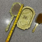 Vintage Bakelite Celluloid Green Marble Vanity Set Brush Mirror Hand Held Tray