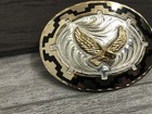 Silver Engraved Soaring Eagle Gold Tone Western Vtg Belt Buckle Silver Strike