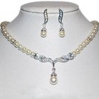 Fashion Bridal Wedding Faux Pearls Necklace Studs Earrings Jewelry Set