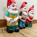 Vintage Set If 3 Ceramic Garden Gnomes Red Grannycore Cottage