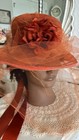 Vtg 50s Rust Orange Hat Tulle Veil   Floral Accents Satin Bow Edwardian Retro