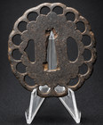Antique Japanese Iron Tsuba Kiku-gata Sukashi Edo Period Katana Sword Guard