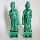 2 Chinese Immortal Scholar Figurines Statues 10  Tall Green Buddha Wisemen China