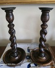 Pair Of English Oak Barley Twist Candlesticks Victorian Edwardian