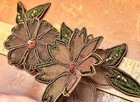 Applique Soutache Flowers Layered 4x7  Glass Beads Sequins 1pc Brown Green